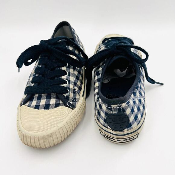 Tory Burch Canvas Printed Blue White Sneakers Size 7.5 - Picture 5 of 8